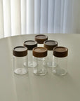 LOT DE 6 POT A EPICES EN VERRE ET BOIS D ACACIA 6.5X10CM