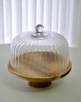 CLOCHE A GATEAU EN BOIS D ACACIA ET VERRE 30CM