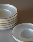 BRICARD LOT DE 6 DESSOUS DE VERRE BLANC PERLE BORDURE GOLD