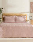 KARACA ENSEMBLE DE COUVRE LIT LEAF ROSE PASTEL 230X240CM