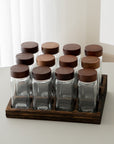 LOT DE 12 POTS A EPICES AVEC SUPPORT ACACIA JAR | 13 PIECES