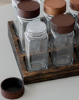 LOT DE 12 POTS A EPICES AVEC SUPPORT ACACIA JAR | 13 PIECES