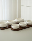 PLATEAU APERITIF PORCELAINE & ACACIA BELICIA LITTLE | 3 BOLS | 1 PLATEAU