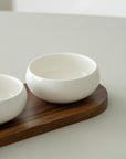 PLATEAU APERITIF PORCELAINE & ACACIA BELICIA LITTLE | 3 BOLS | 1 PLATEAU
