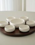 PLATEAU APERITIF TOURNANT PORCELAINE & ACACIA BELICIA | 7 BOLS | 1 PLATEAU