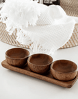 PLATEAU SNACK BOWL ACACIA BEDUM | 3 BOLS | 1 SUPPORT | 32x10cm