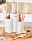 KARACA SET DE COUTEAUX ET USTENSILES AVEC SUPPORT BURBY CREME 14 PIECE - ALINDA HOME
