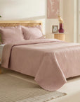 KARACA ENSEMBLE DE COUVRE LIT LEAF ROSE PASTEL 230X240CM