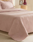 KARACA ENSEMBLE DE COUVRE LIT LEAF ROSE PASTEL 230X240CM