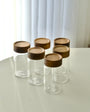 LOT DE 6 POT A EPICES EN VERRE ET BOIS D ACACIA 6.5X12CM
