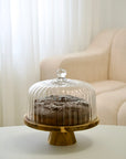 CLOCHE A GATEAU EN BOIS D ACACIA ET VERRE 30CM