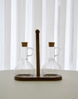 ENSEMBLE DE BOUTEILLE D HUILE&VINAIGRE 2X320ML AVEC SUPPORT EN BOIS D'ACACIA