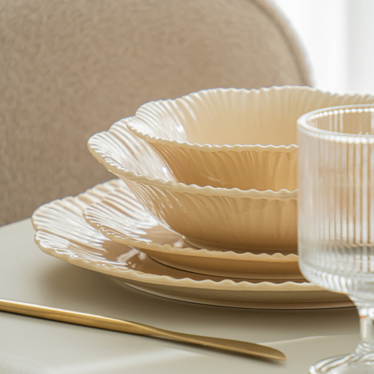 BRICARD SERVICE DE TABLE BERNIS BEIGE | 25 PIECES | 6 PERSONNES