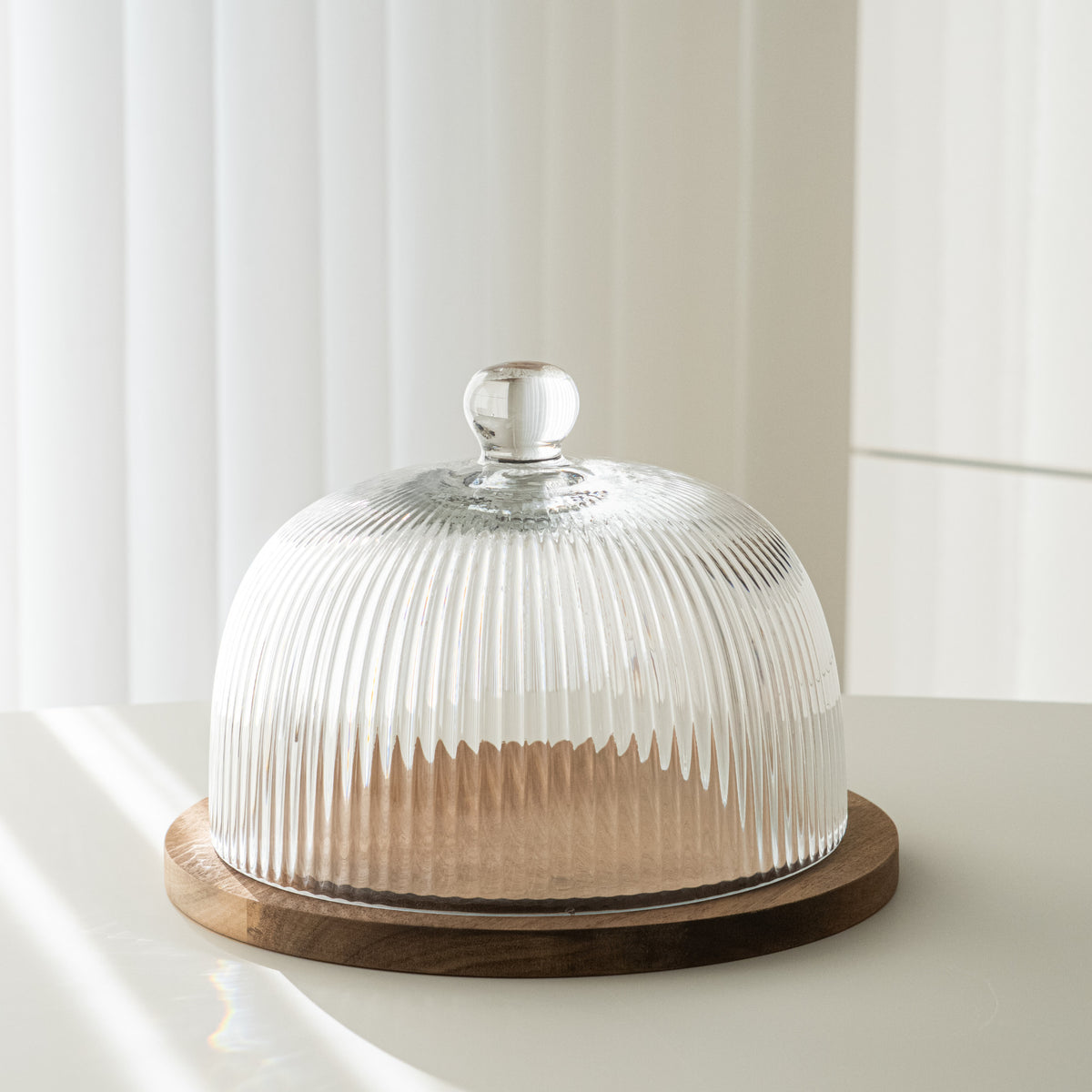 CLOCHE A GATEAU VERRE &amp; ACACIA DIA RIPPLE | 25.5CM