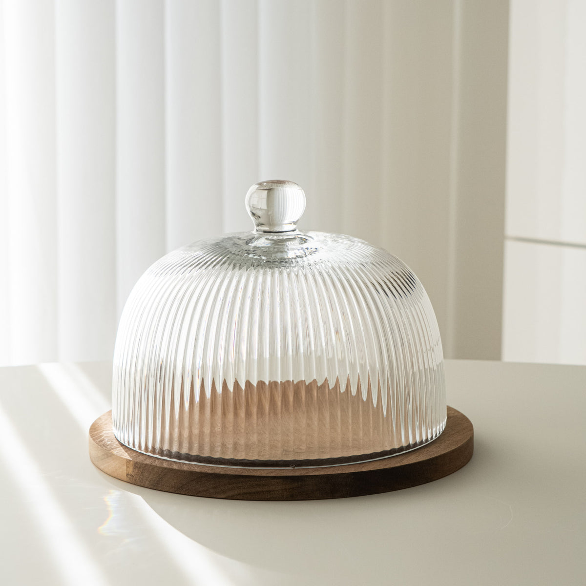 CLOCHE A GATEAU VERRE &amp; ACACIA DIA RIPPLE | 25.5CM
