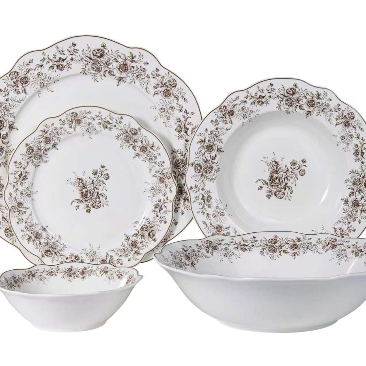 SERVICE DE TABLE VINTAGE MOCHA MARRON | 25 PIECES | 6 PERSONNES