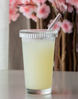 GLASS TUMBLER WITH LID AND STRAW