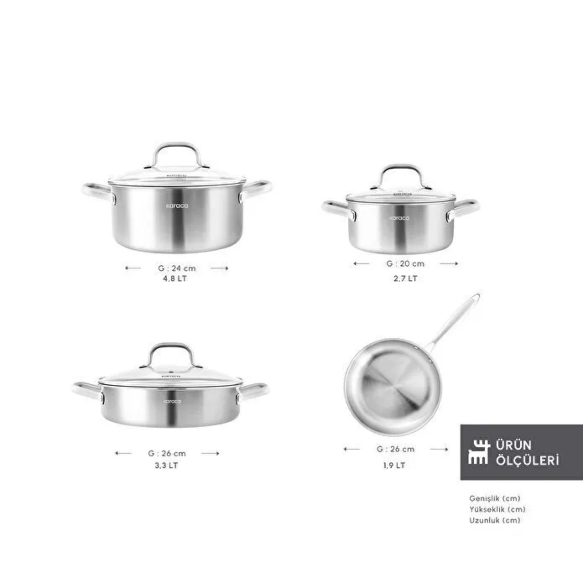 KARACA BATTERIE DE CUISINE POWER STEEL AKITA | 7 PIECES