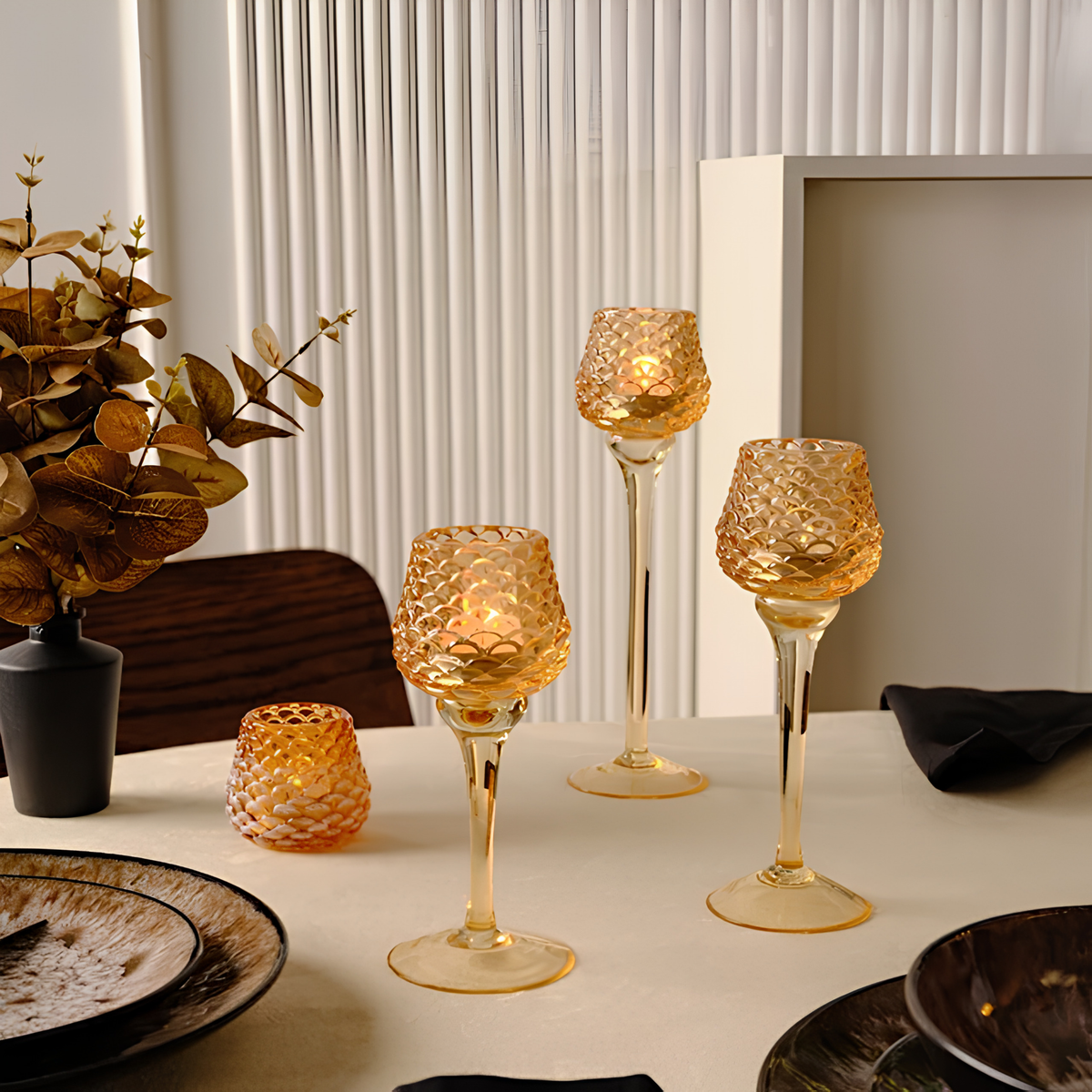 KARACA BOUGEOIR PHOTOPHORE PINECONE POMME DE PIN EN VERRE AMBRE | 26.5CM