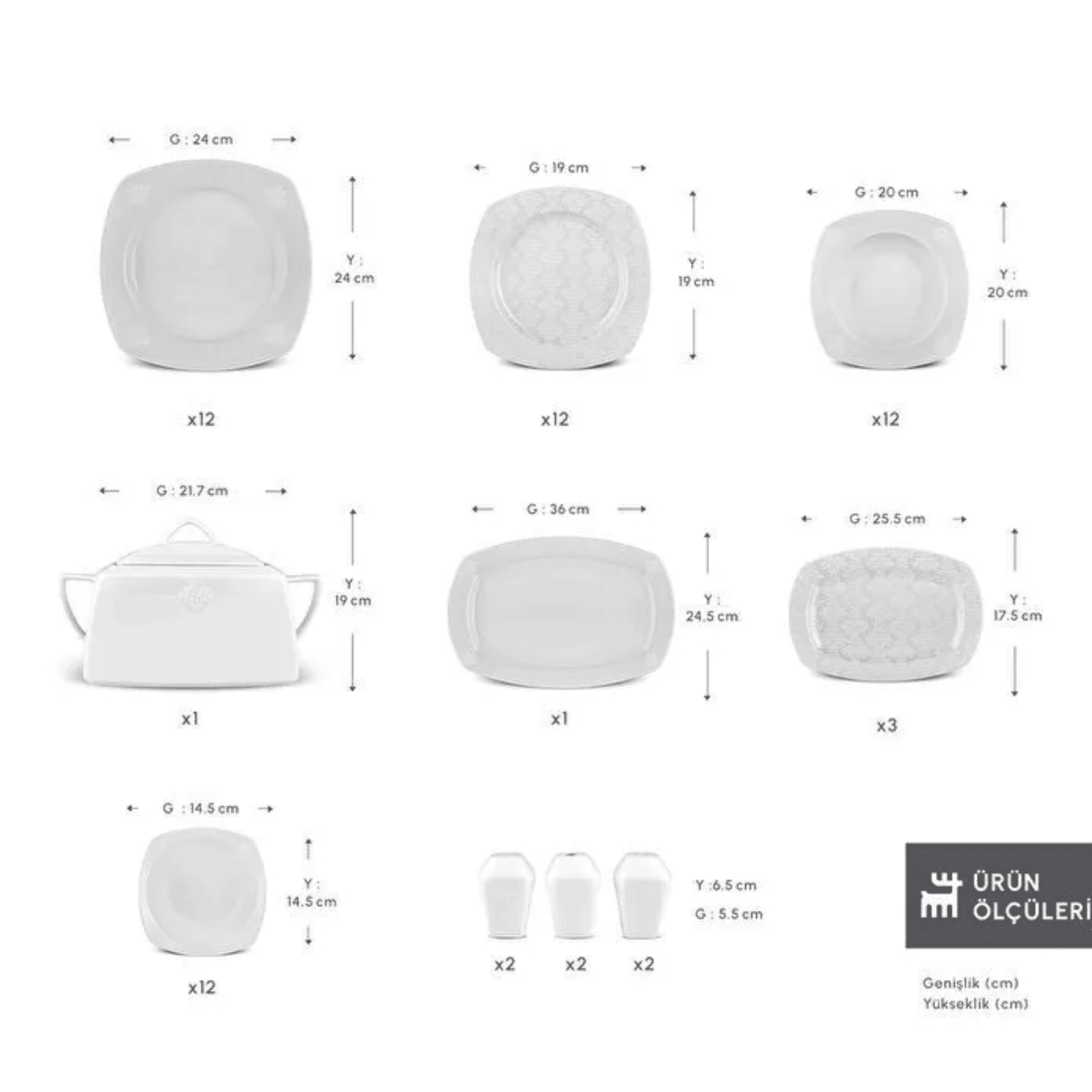 KARACA SERVICE DE TABLE BONE DEREN | 60 PIECES | 12 PERSONNES