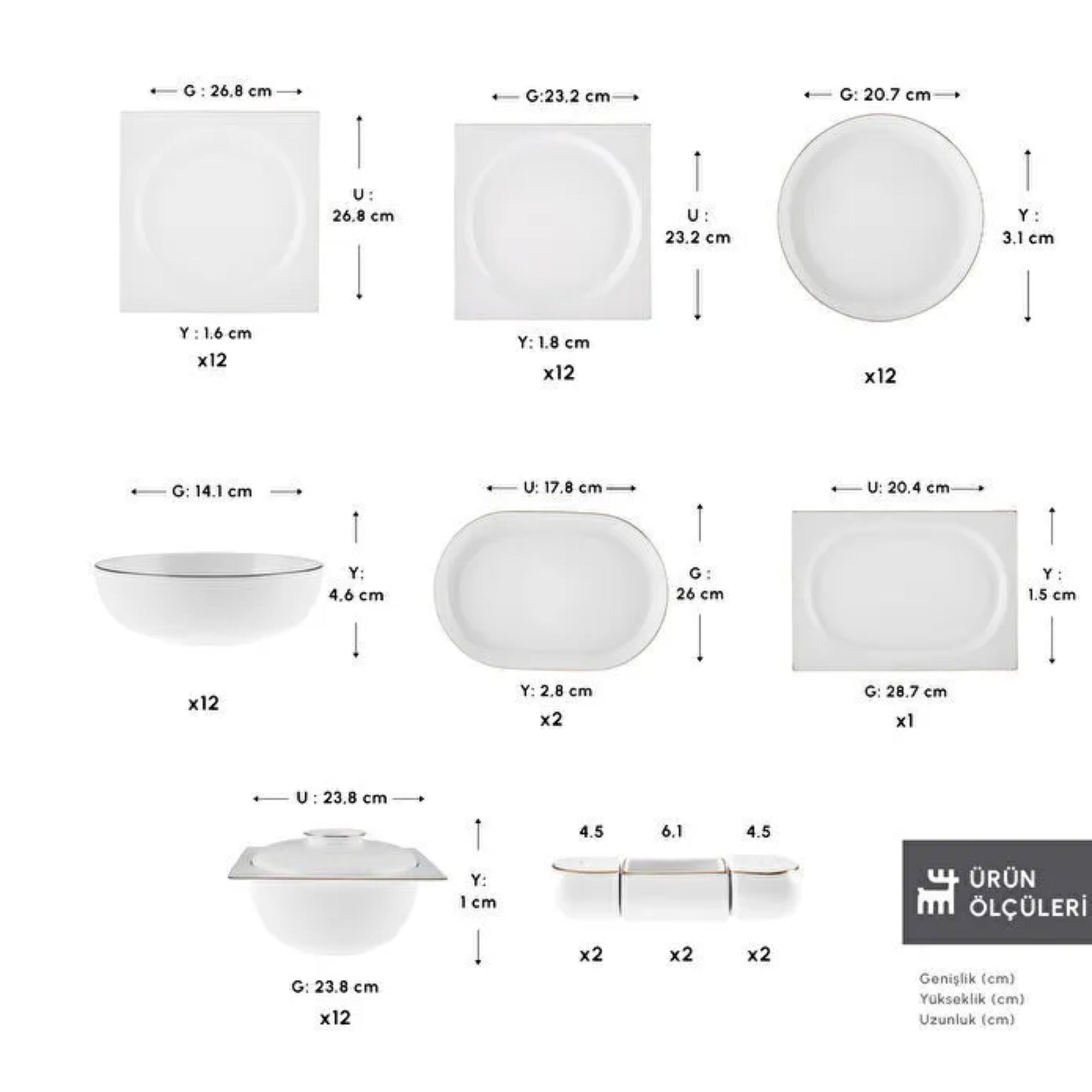 KARACA SERVICE DE TABLE FINE PEARL EXTRA NISH | 58 PIECES | 12 PERSONNES