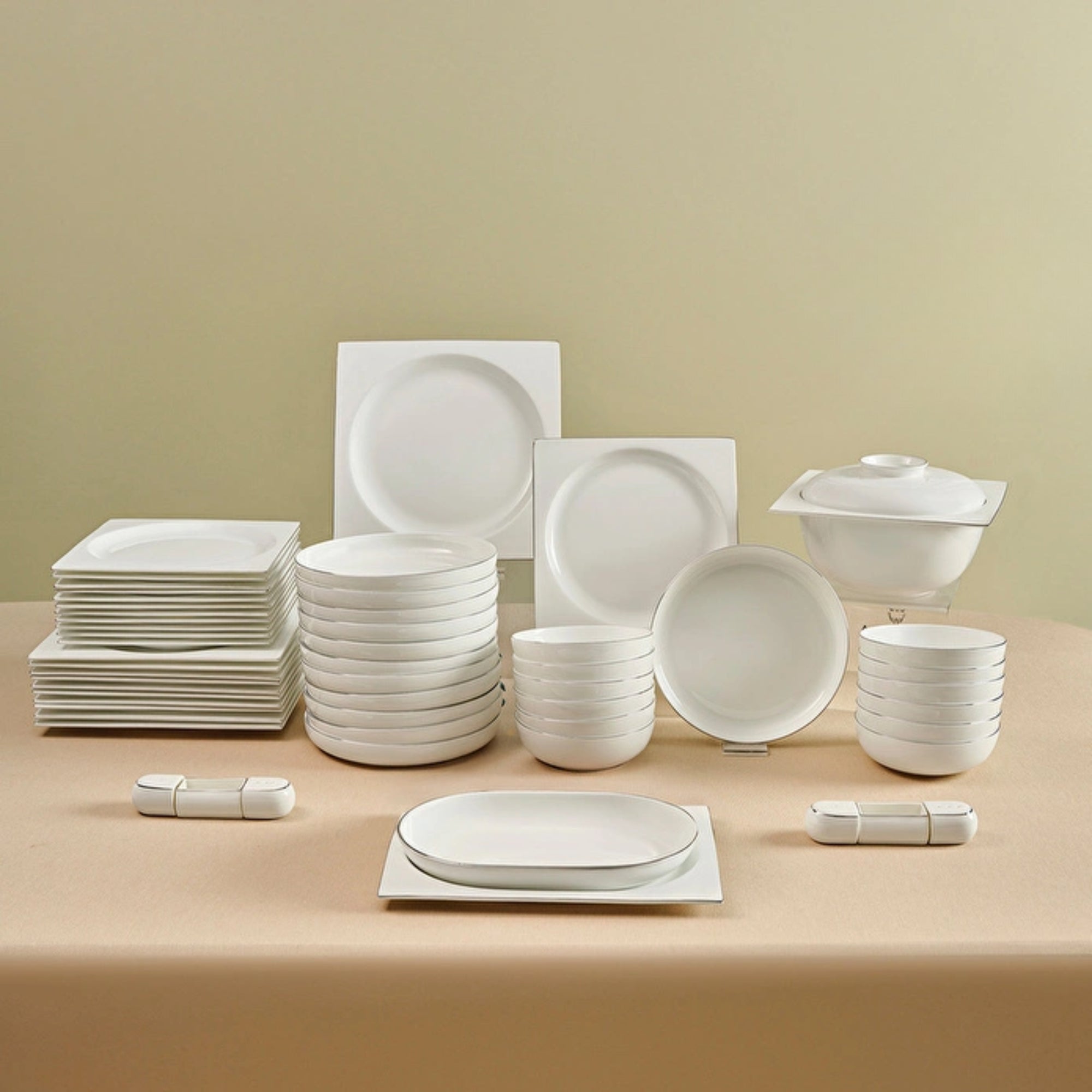 KARACA SERVICE DE TABLE FINE PEARL EXTRA NISH | 58 PIECES | 12 PERSONNES
