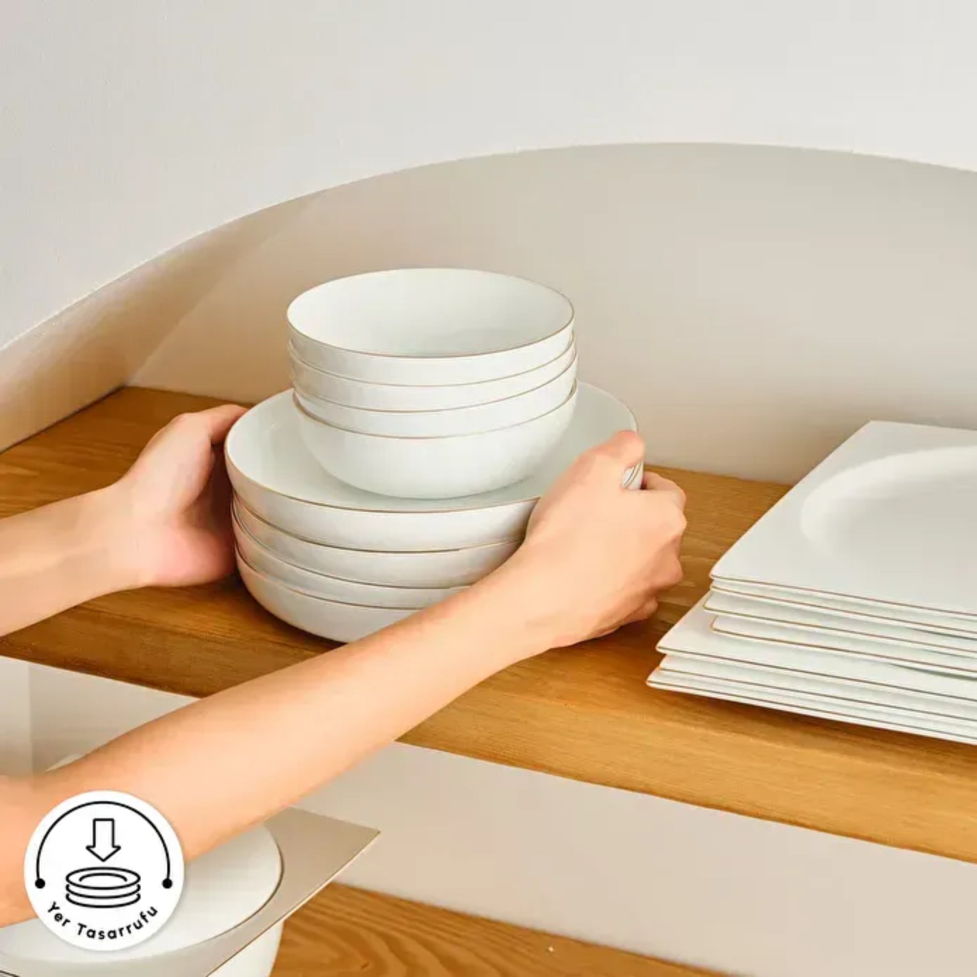 KARACA SERVICE DE TABLE FINE PEARL EXTRA NISH | 58 PIECES | 12 PERSONNES