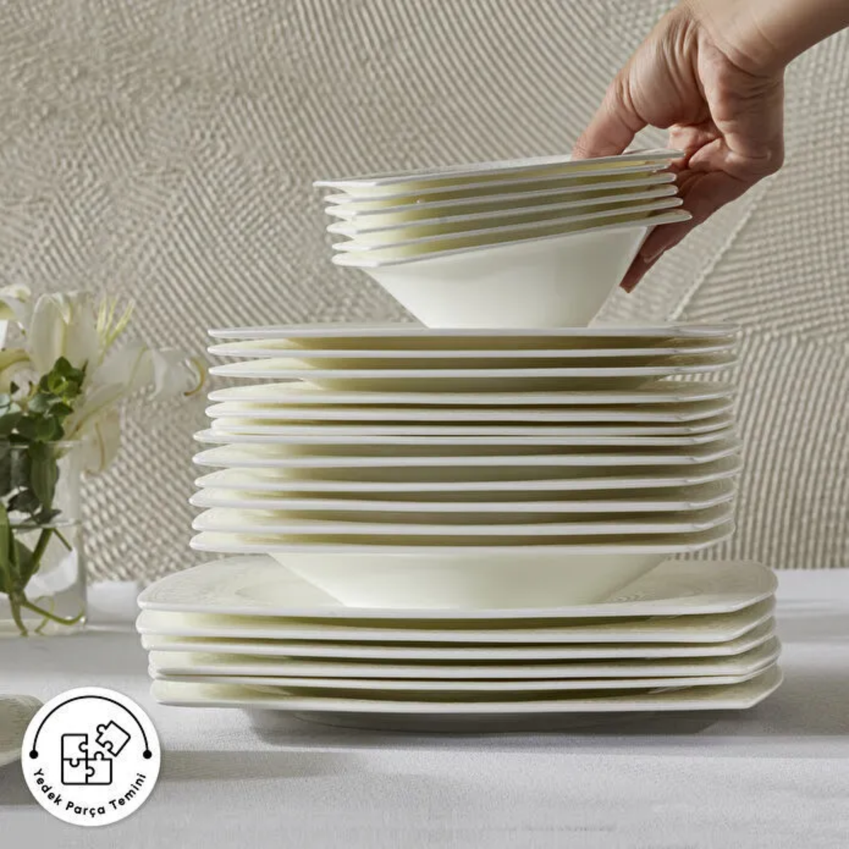 KARACA SERVICE DE TABLE FINE PEARL ROMA | 58 PIECES | 12 PERSONNES