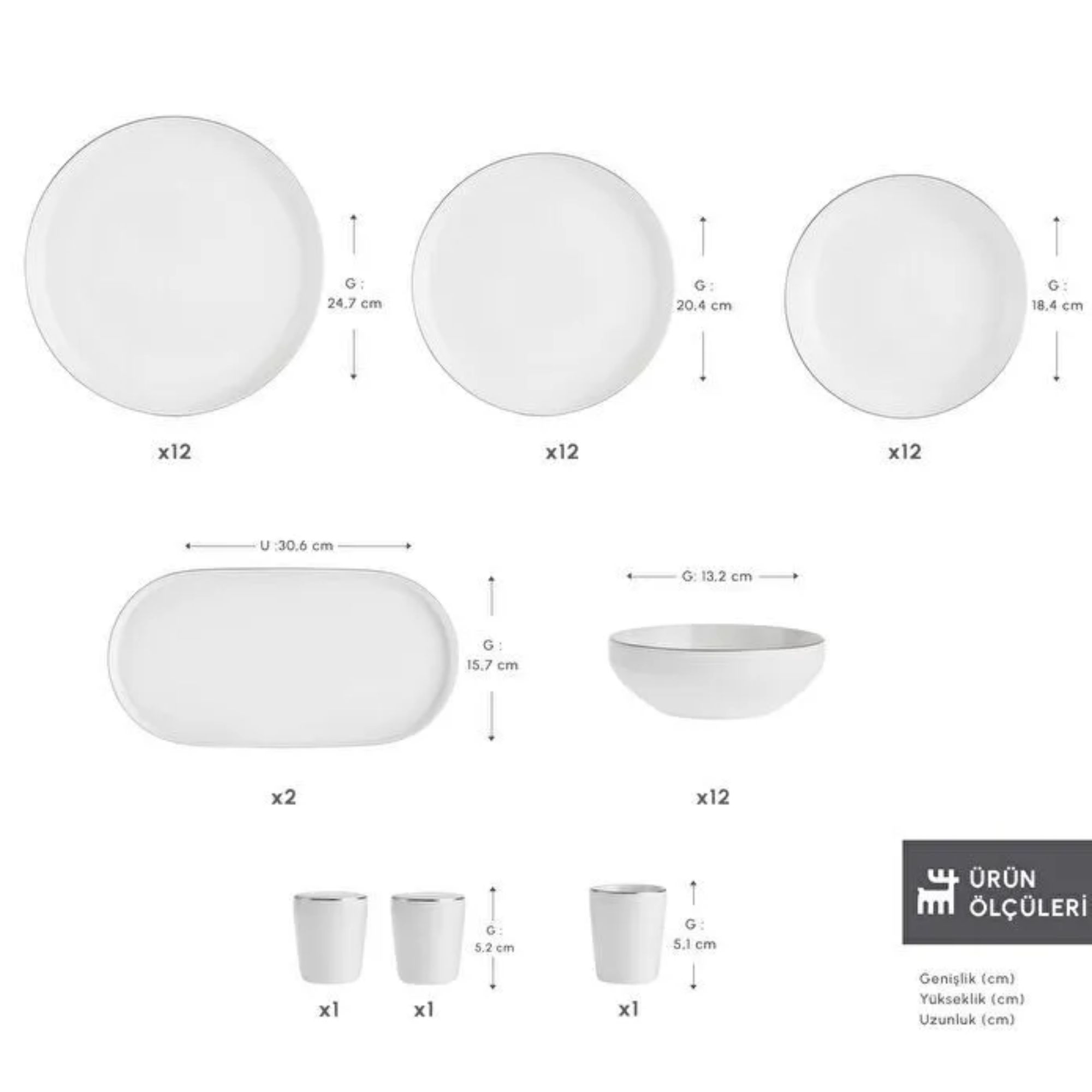 KARACA SERVICE DE TABLE NEW SATURN SILVER | 53 PIECES | 12 PERSONNES