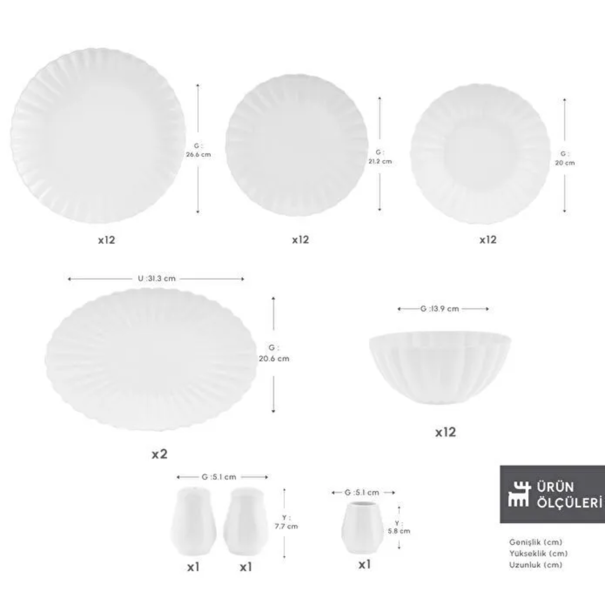 KARACA SERVICE DE TABLE UMBRELLA WHITE | 53 PIECES | 12 PERSONNES
