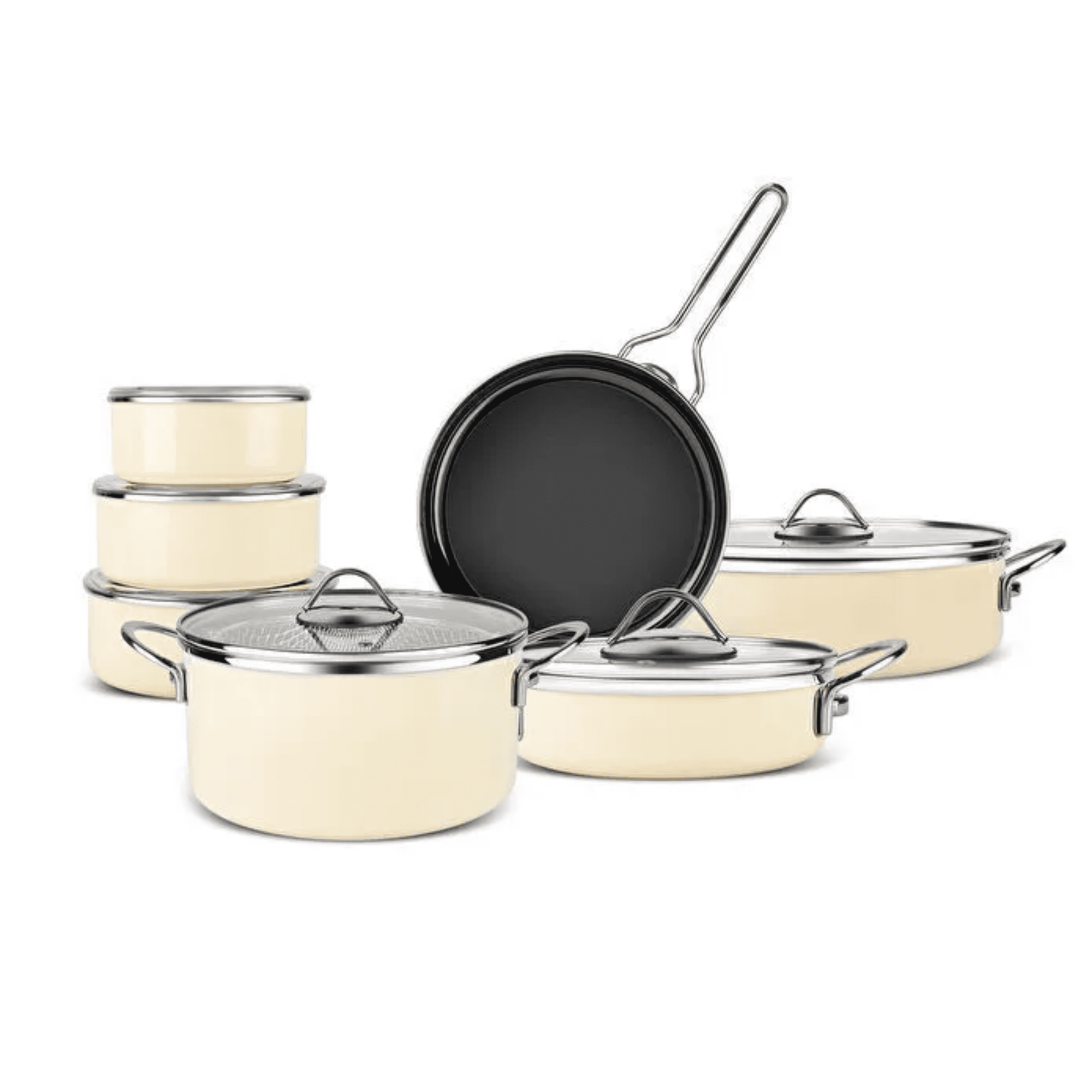 KARACA BATTERIE DE CUISINE EMAILLE CREME ERVA | 14 PIECES