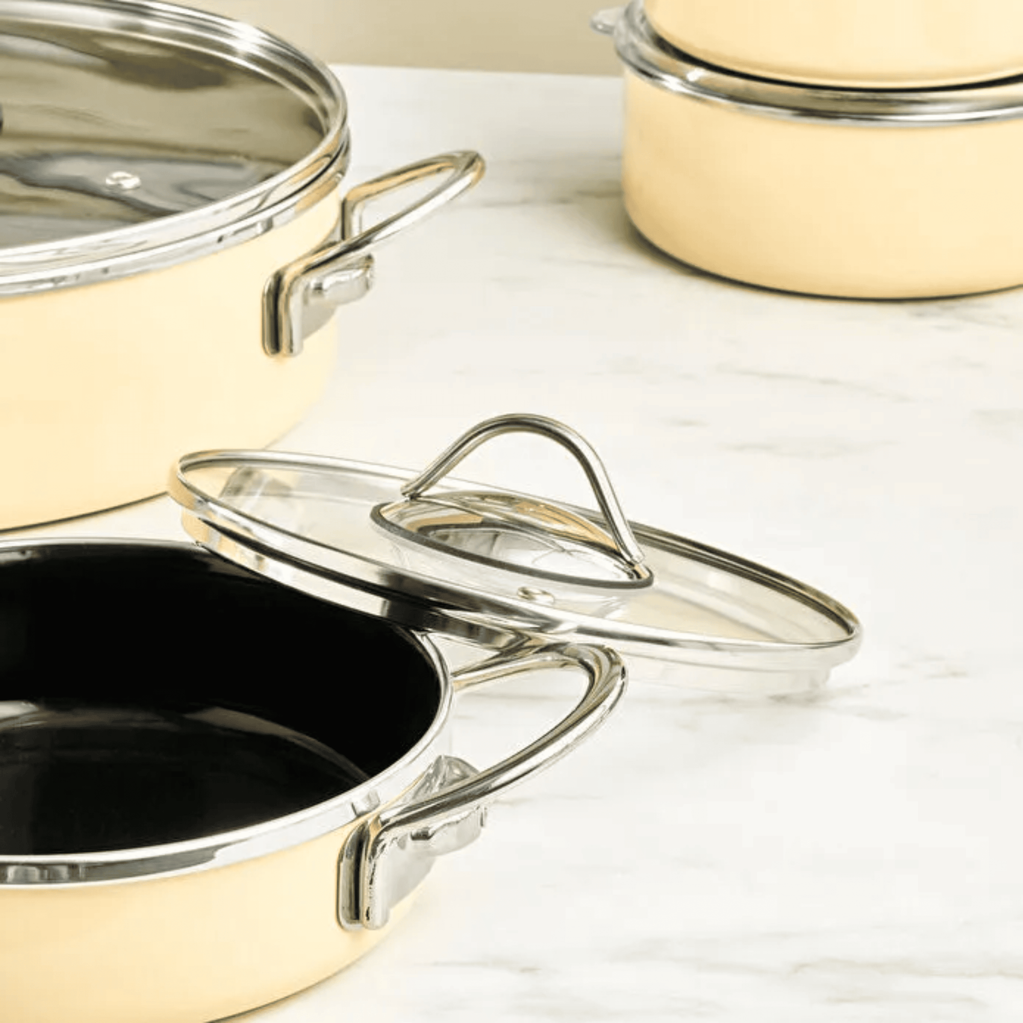 KARACA BATTERIE DE CUISINE EMAILLE CREME ERVA | 14 PIECES