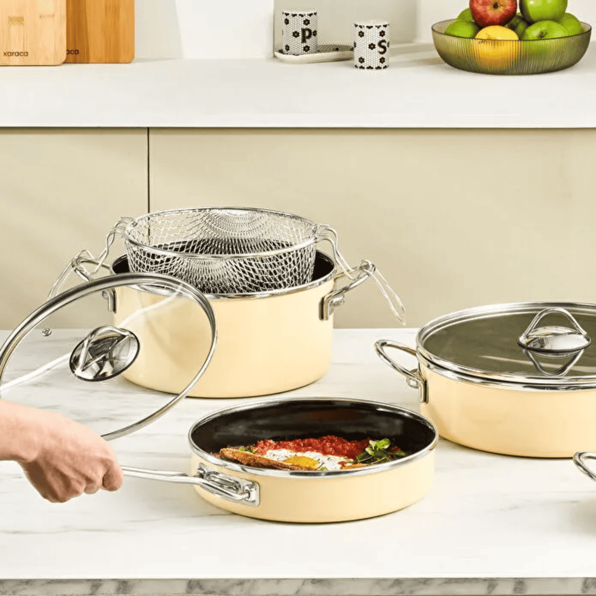 KARACA BATTERIE DE CUISINE EMAILLE CREME ERVA | 14 PIECES