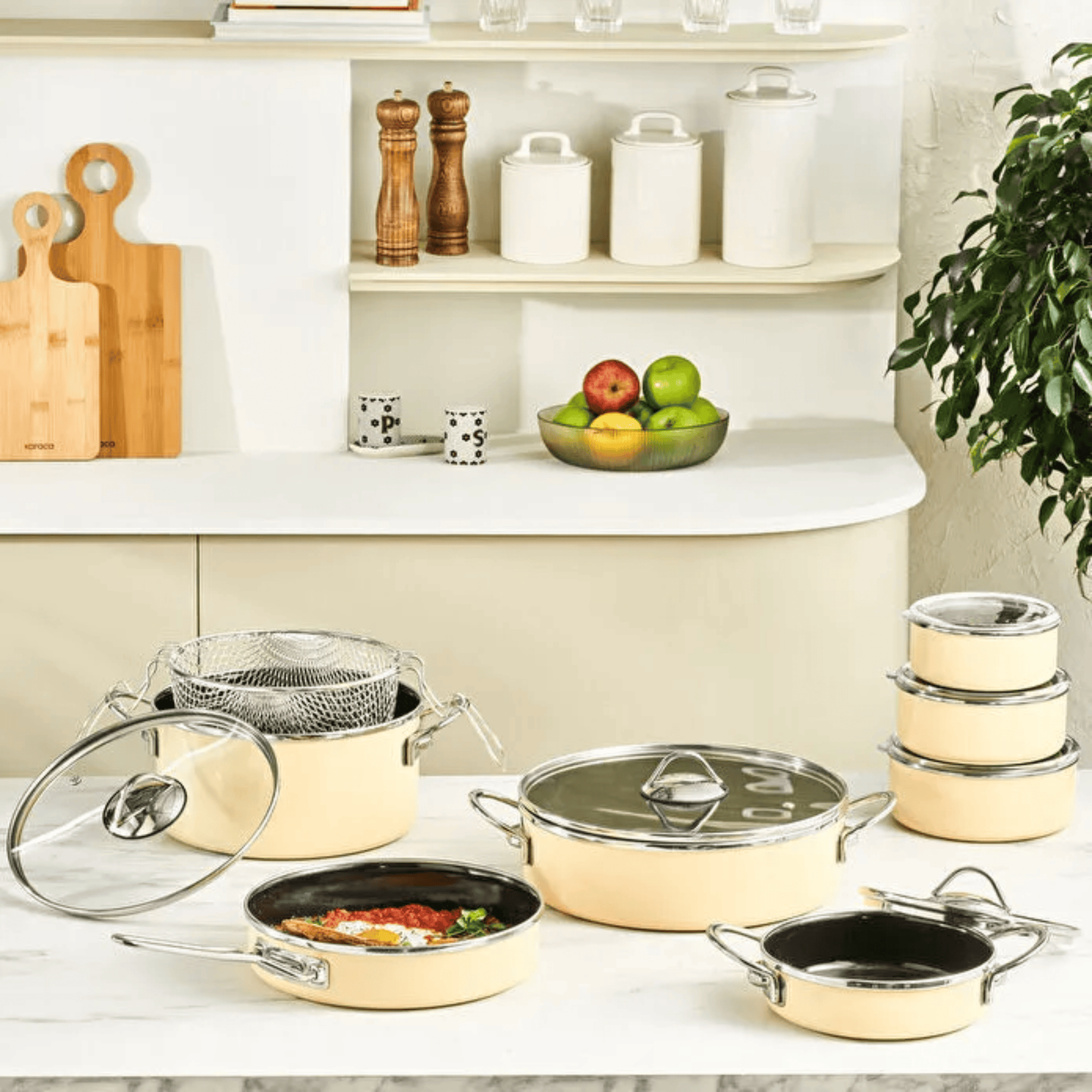 KARACA BATTERIE DE CUISINE EMAILLE CREME ERVA | 14 PIECES
