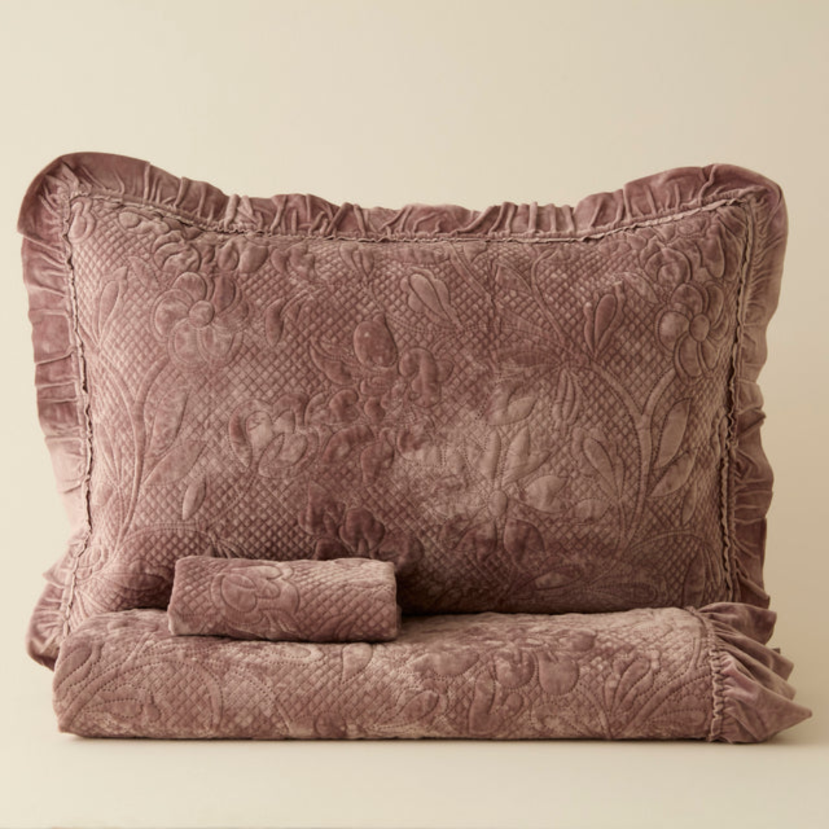 KARACA ENSEMBLE DE COUVRE LIT VIEUX ROSE | 230X240CM | 3 PIECES