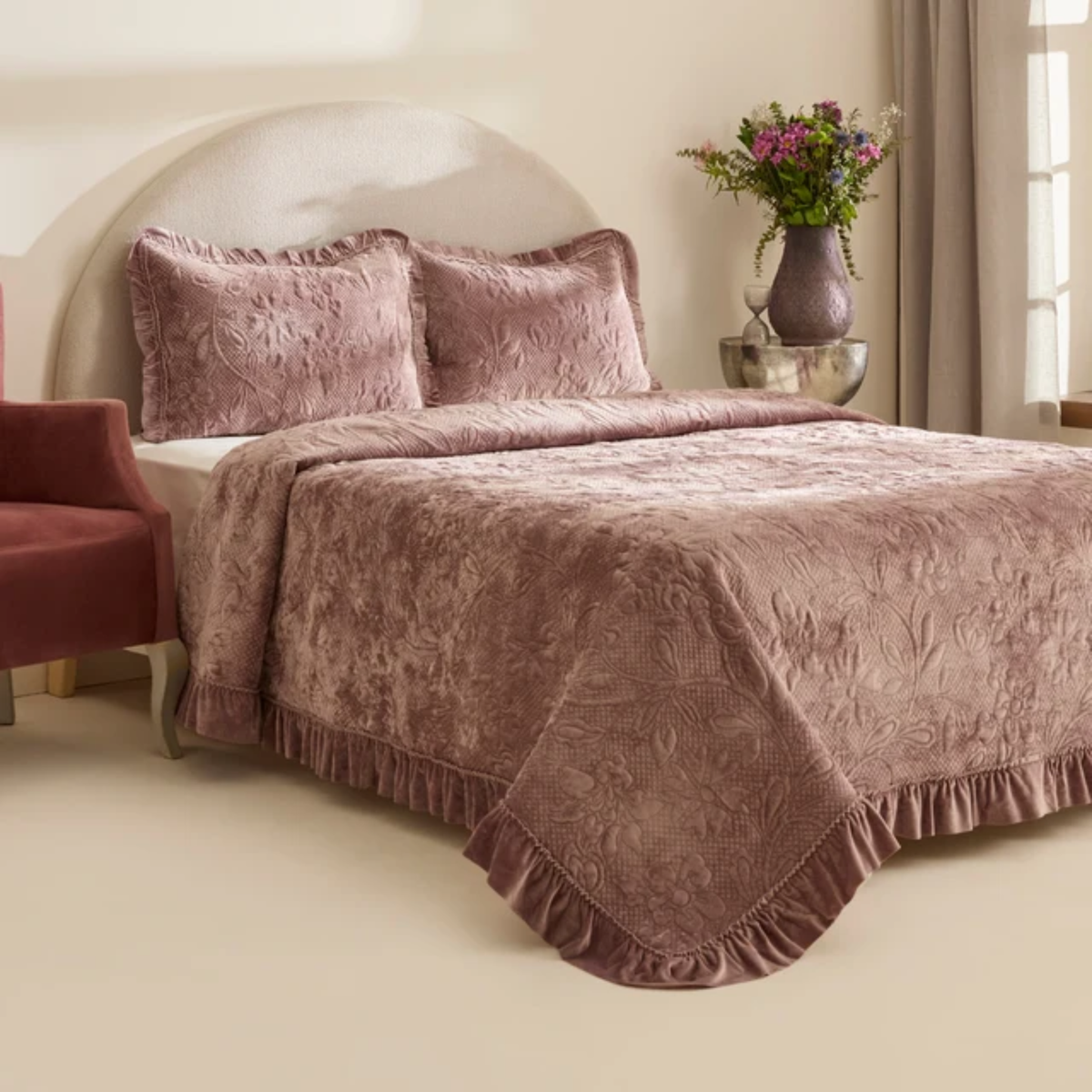 KARACA ENSEMBLE DE COUVRE LIT VIEUX ROSE | 230X240CM | 3 PIECES