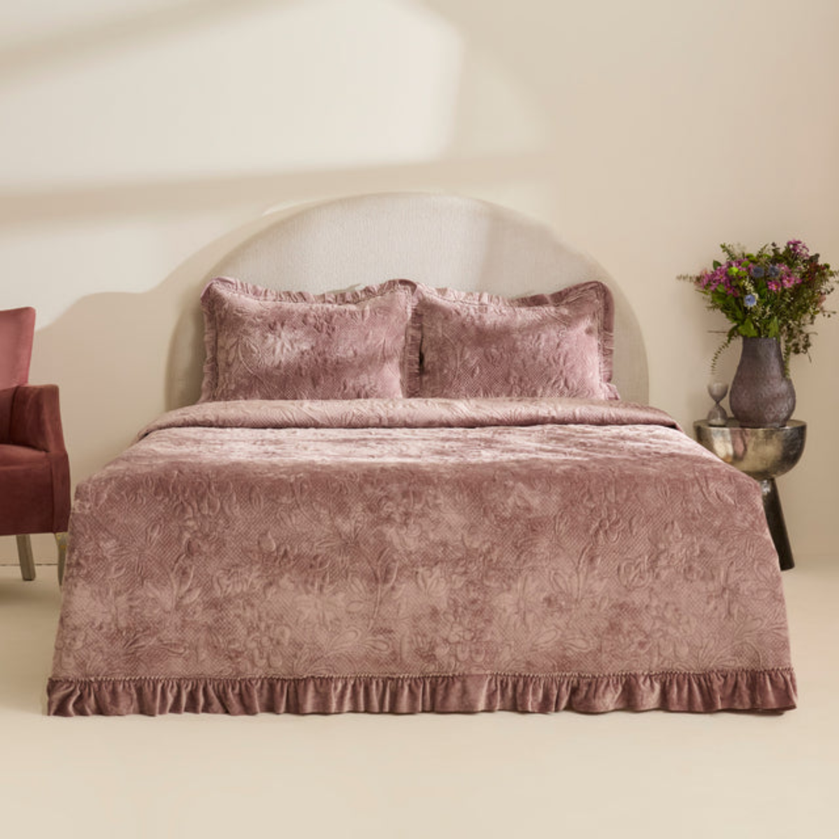 KARACA ENSEMBLE DE COUVRE LIT VIEUX ROSE | 230X240CM | 3 PIECES