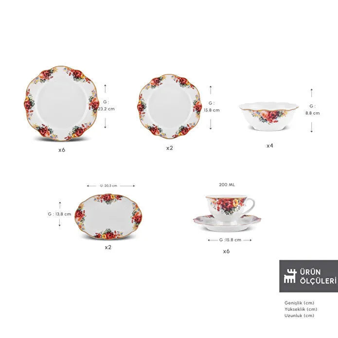 KARACA SERVICE A BRUNCH FOREVER BONE AMAROSE 26PIECES 6PERSONNES