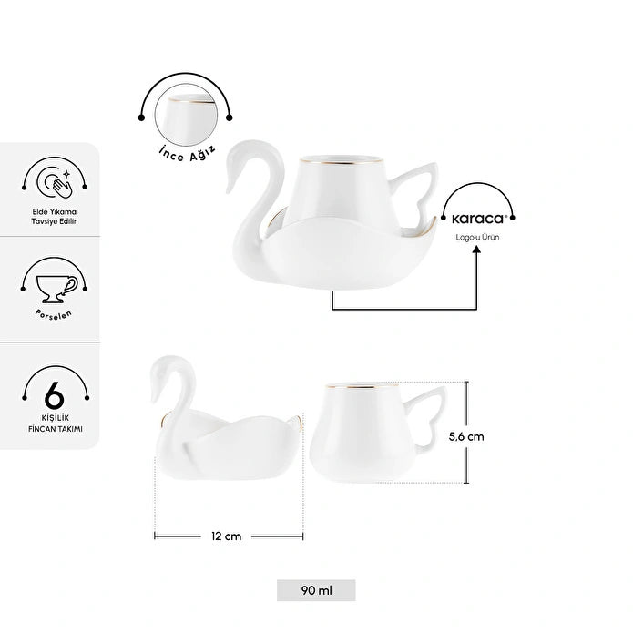 KARACA SERVICE A CAFE SWAN 90ML 12 PIECES 6 PERSONNES