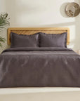 KARACA ENSEMBLE DE COUVRE LIT LEAF ANTHRACITE 230 X 240 CM