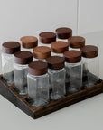 LOT DE 12 POTS A EPICES AVEC SUPPORT ACACIA JAR | 13 PIECES