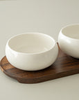 PLATEAU APERITIF PORCELAINE & ACACIA BELICIA LITTLE | 3 BOLS | 1 PLATEAU