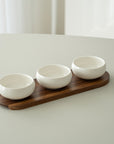 PLATEAU APERITIF PORCELAINE & ACACIA BELICIA LITTLE | 3 BOLS | 1 PLATEAU