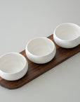 PLATEAU APERITIF PORCELAINE & ACACIA BELICIA MIDDLE | 3 BOLS | 1 PLATEAU