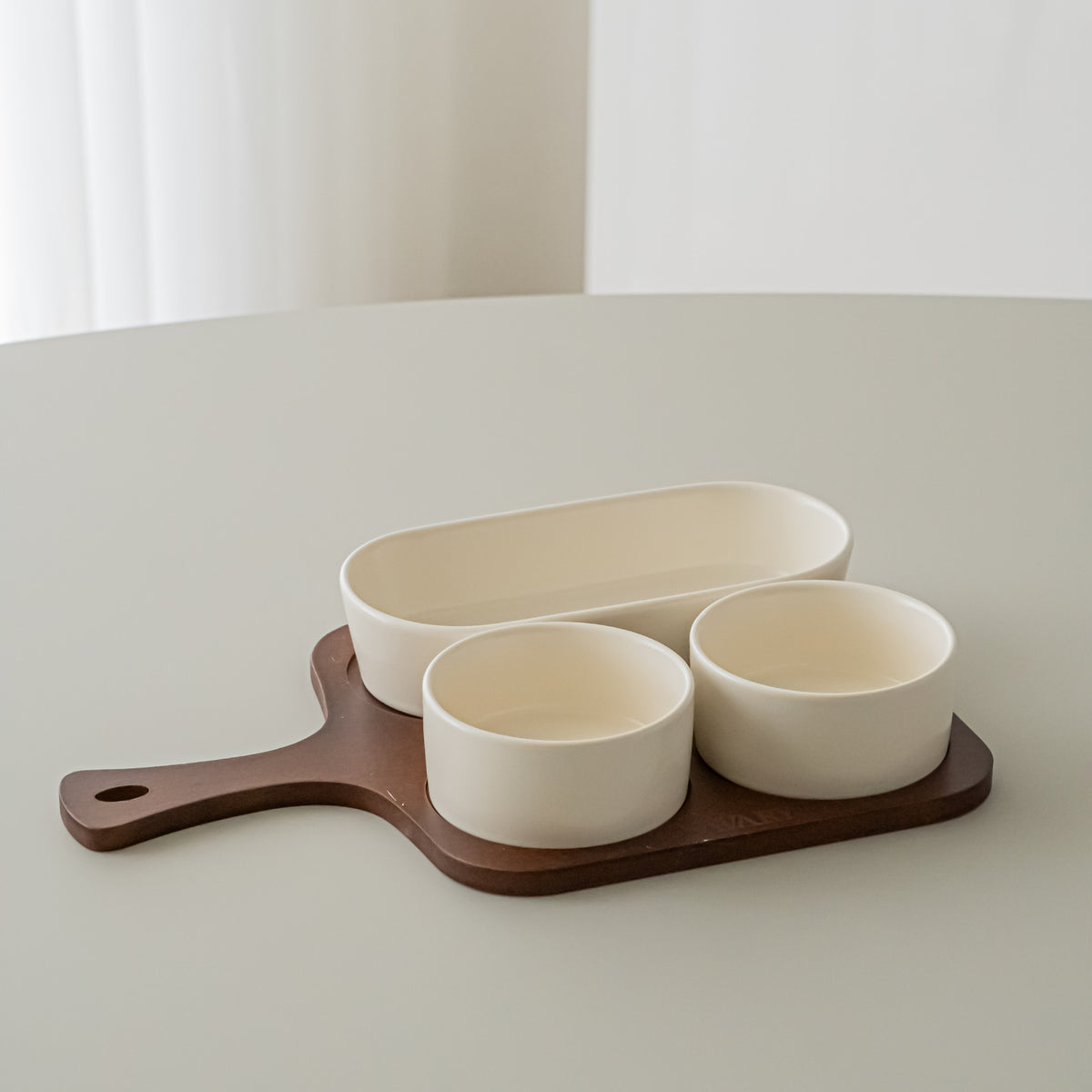 PLATEAU APERITIFS SORA | ACACIA &amp; PORCELAINE | 4 PIECES