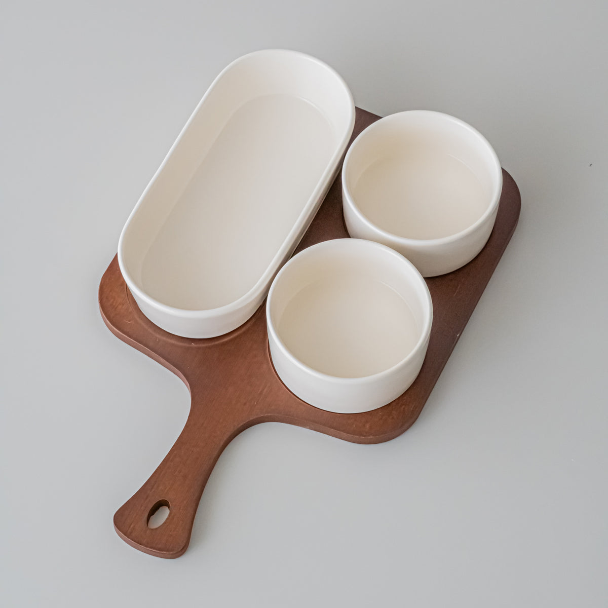 PLATEAU APERITIFS SORA | ACACIA &amp; PORCELAINE | 4 PIECES
