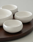 PLATEAU APERITIF TOURNANT PORCELAINE & ACACIA BELICIA | 7 BOLS | 1 PLATEAU