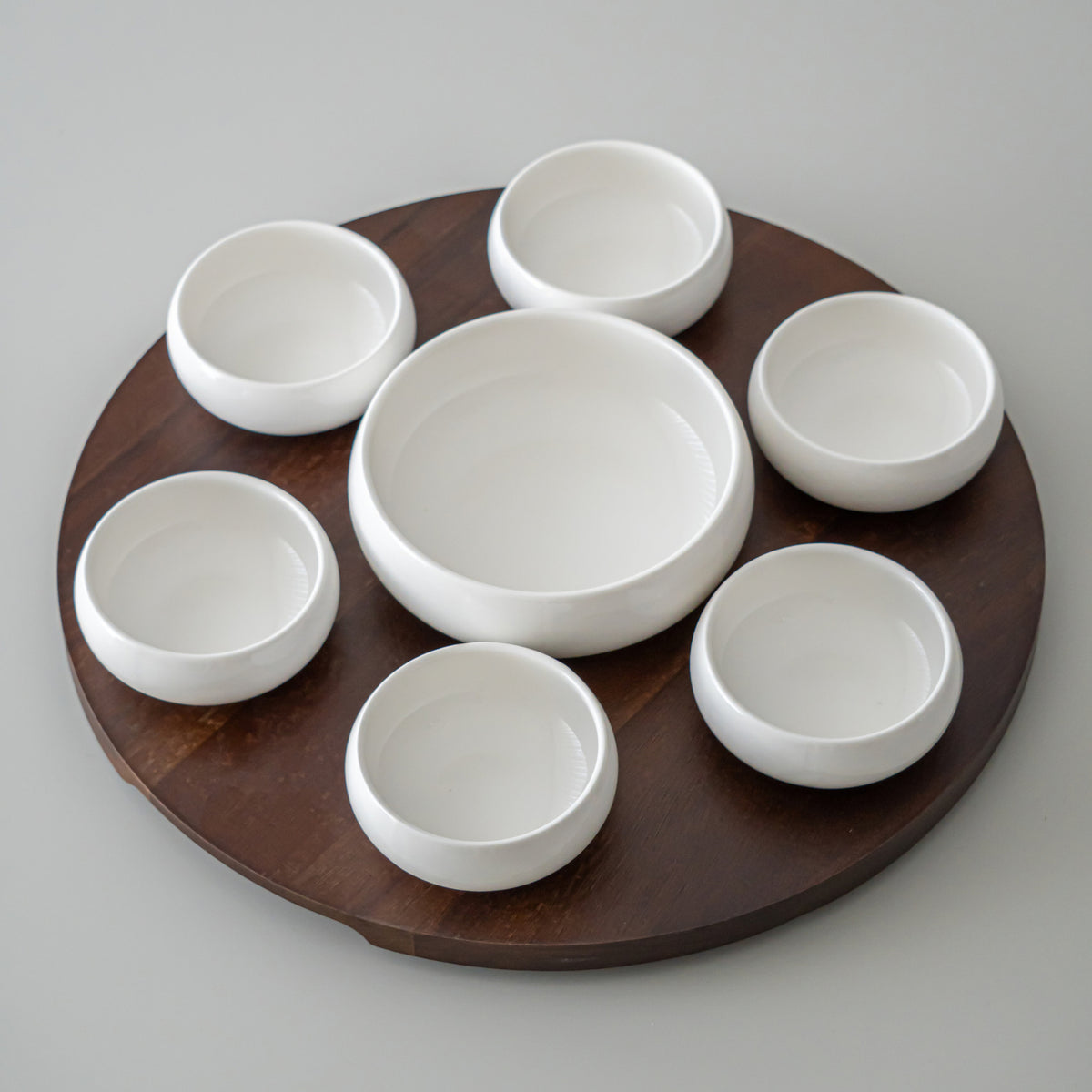 PLATEAU APERITIF TOURNANT PORCELAINE &amp; ACACIA BELICIA | 7 BOLS | 1 PLATEAU