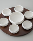 PLATEAU APERITIF TOURNANT PORCELAINE & ACACIA BELICIA | 7 BOLS | 1 PLATEAU