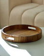 PLATEAU A RAYURES EN BOIS D'ACACIA 35.5CM
